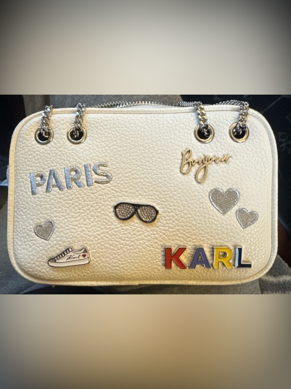 Karl Lagerfeld Beige Paris Patch Crossbody Bag - Picture 2 of 5